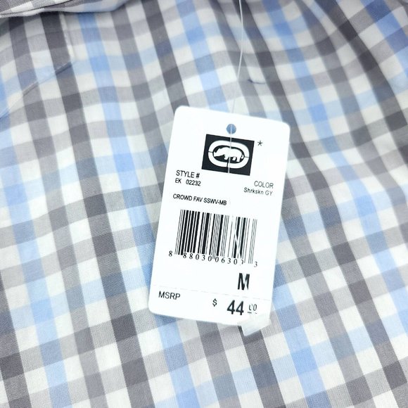 Ecko Unltd Shirt Men's Medium Blue Checkered Button Front Short Sleeve Casual - Picture 5 of 10